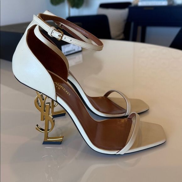 Saint Laurent Opyum YSL Logo Beige Gold High Heel Sandal Size EU 40 US 10 - Picture 3 of 11